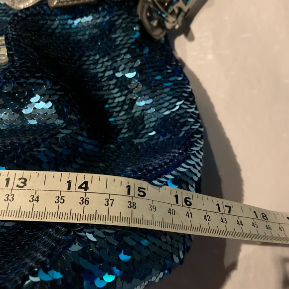 LIMITED EDITION COACH POPPY blue sequin bag with brushed silver leather straps - Picture 15 of 17